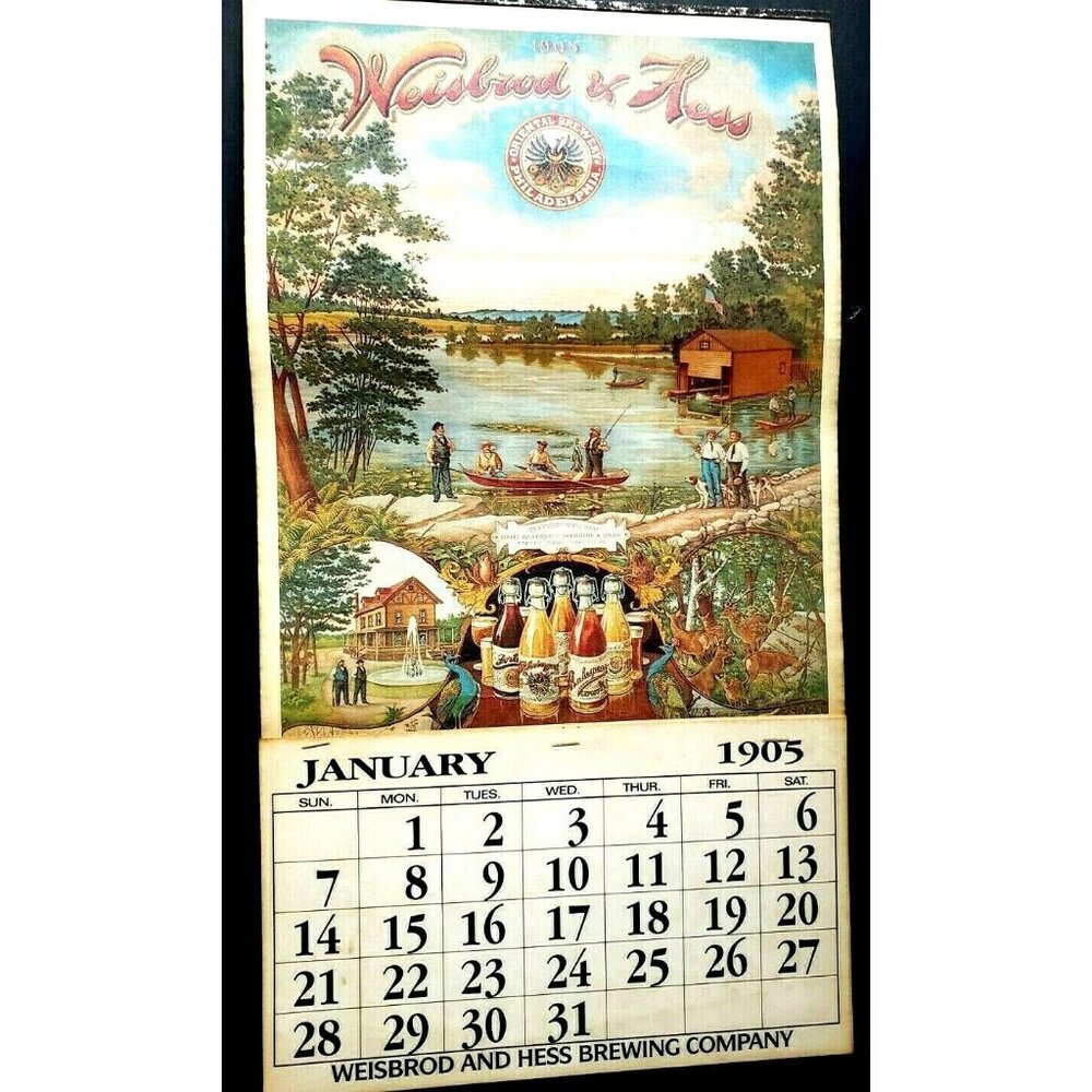 REPRO Weisbrod & Hess Oriental Brewery Philadelphia PA Beer Calendar 21" X 11”